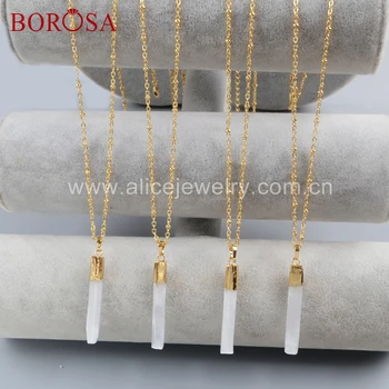 

BOROSA 5PCS Gold Color Natural Selenite Stone Point Pendant Jewelry Finding for Necklace/Earrings Making G1703 G1703-E G1703-N