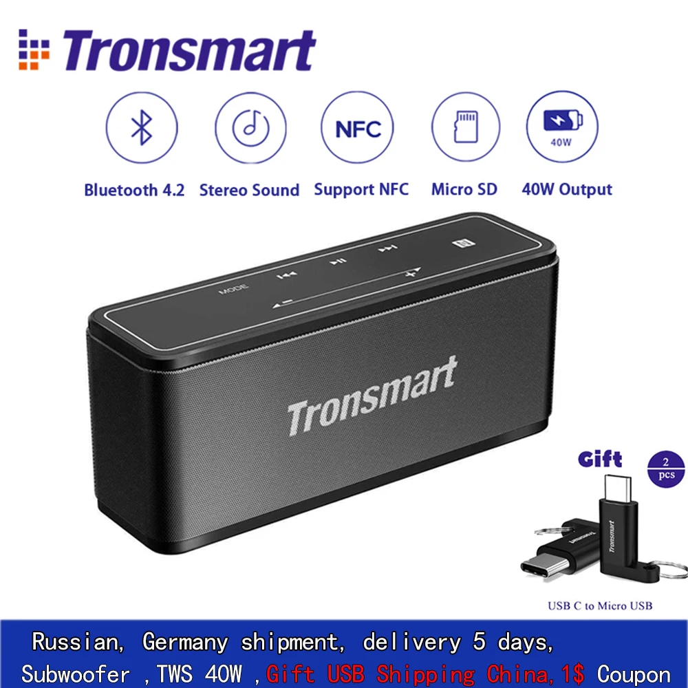 

Tronsmart Mega Bluetooth Speaker Outdoor Wireless Portable Speaker 3D Digital Sound TWS 40W Output NFC 20m Soundbar