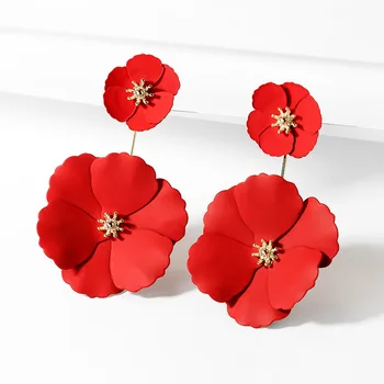 

Bilincolor fashion double metal red flower big drop earring for women