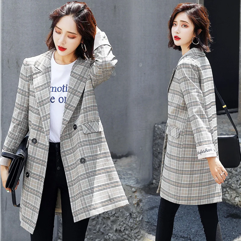 Little Suit 2019 Autumn New Women Double Row Buckle Checked Suit Winter Clothes High Quality Women Fashion Plaid Sexy Suit Little Suit 2019 Autumn New Women Double Row Buckle Checked Suit Winter Clothes High Quality Women Fashion Plaid Sexy Suit