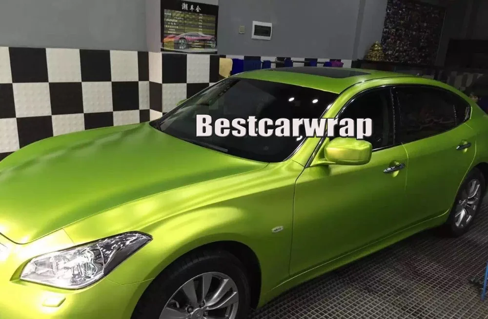 Lime Yellow Matte Chrome Vinyl Wrap with Air Bubble Free Fluorescent