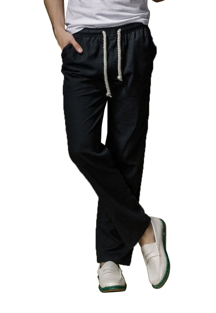 Fashion Mens Relaxed Pantalones Hombre Linen Slacks Loose