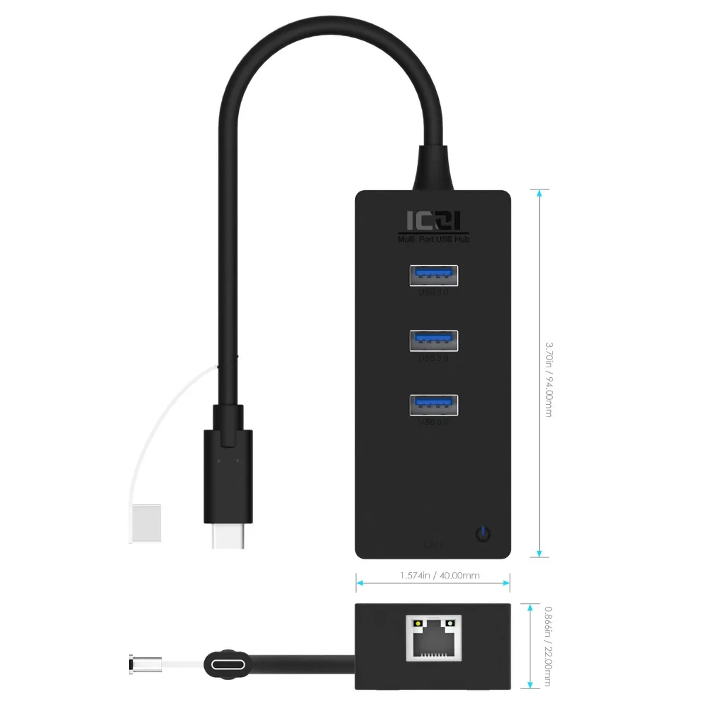 ICZI USB C концентратор внешний 3 * 0 порты с 1000 м RJ45 адаптер супер скорость для Macbook Pro