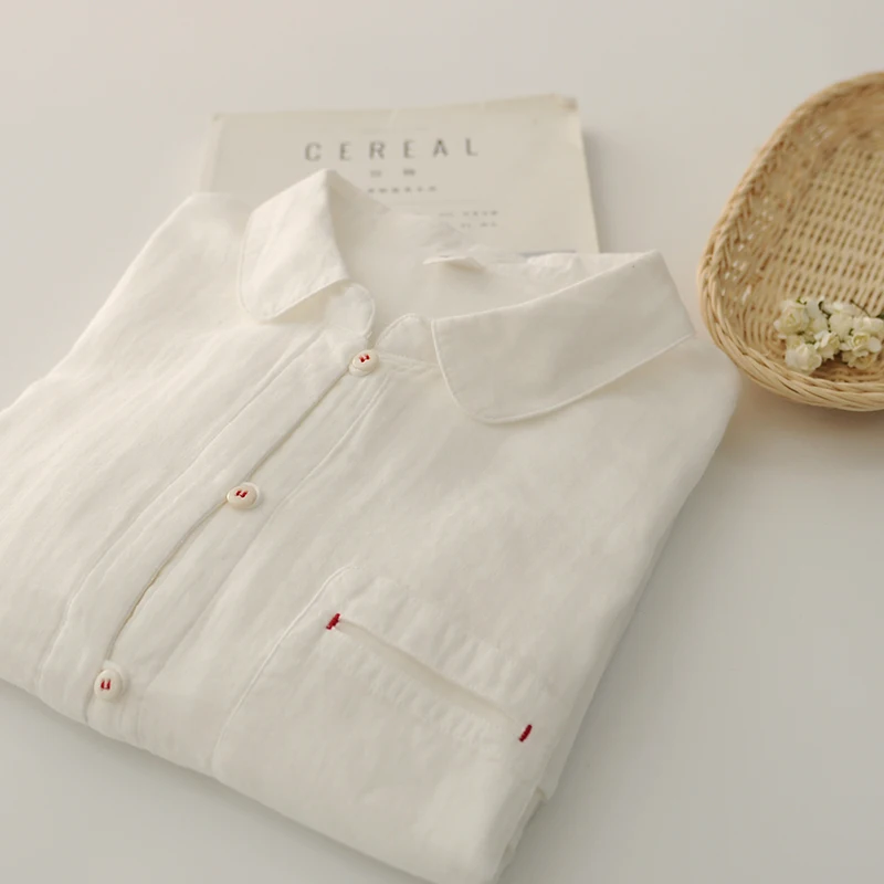 

Brief white long sleeve cotton shirt blouse women long shirt