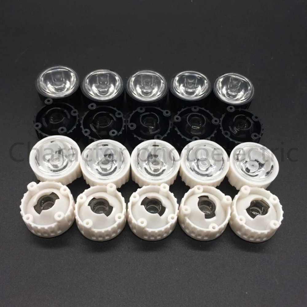 

20pcs/lot LED lens for 1W 3w LED light black white holder 20mm high quality 5 10 30 45 60 90 120 degree optical lens