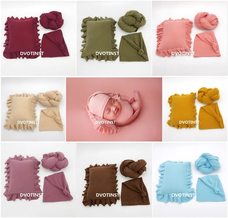 Dvotinst Newborn Photography Props for Baby Soft Hat+Posing Pillow+Wraps Set Bebe Fotografia Accessories Studio Photo Shoots