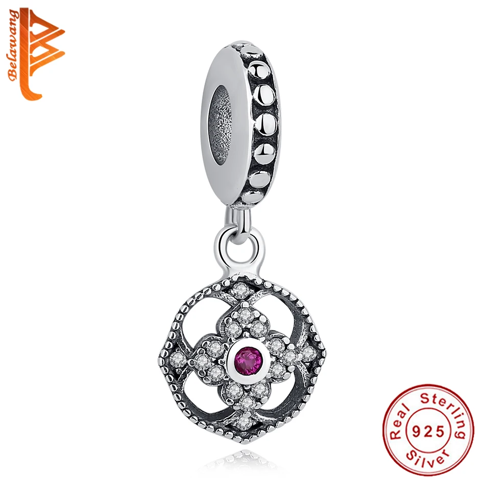 

BELAWANG Classic 925 Sterling Silver Purple Crystal Retro Flower Beads Charms fit Original Pandora Bracelet Women DIY Jewelry