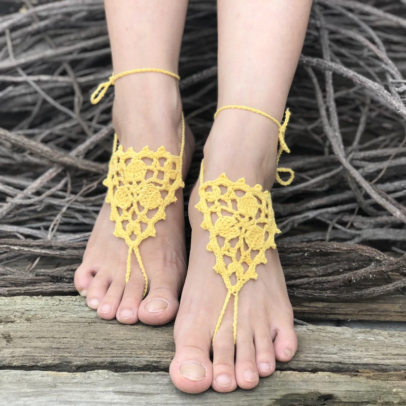 Wedding accessories Crochet Barefoot Sandals Beach Pool Wear Toe Ring Anklet Nude shoes Foot jewelry Victorian Lace Yoga Shoes Bridal Anklet