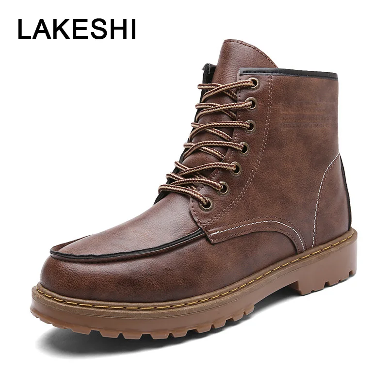 

LAKESHI Men Boots Winter Shoes Men Waterproof Ankle Boots Martin Boots High Quality PU Leather Men Boots Outdoor Safety Shoes