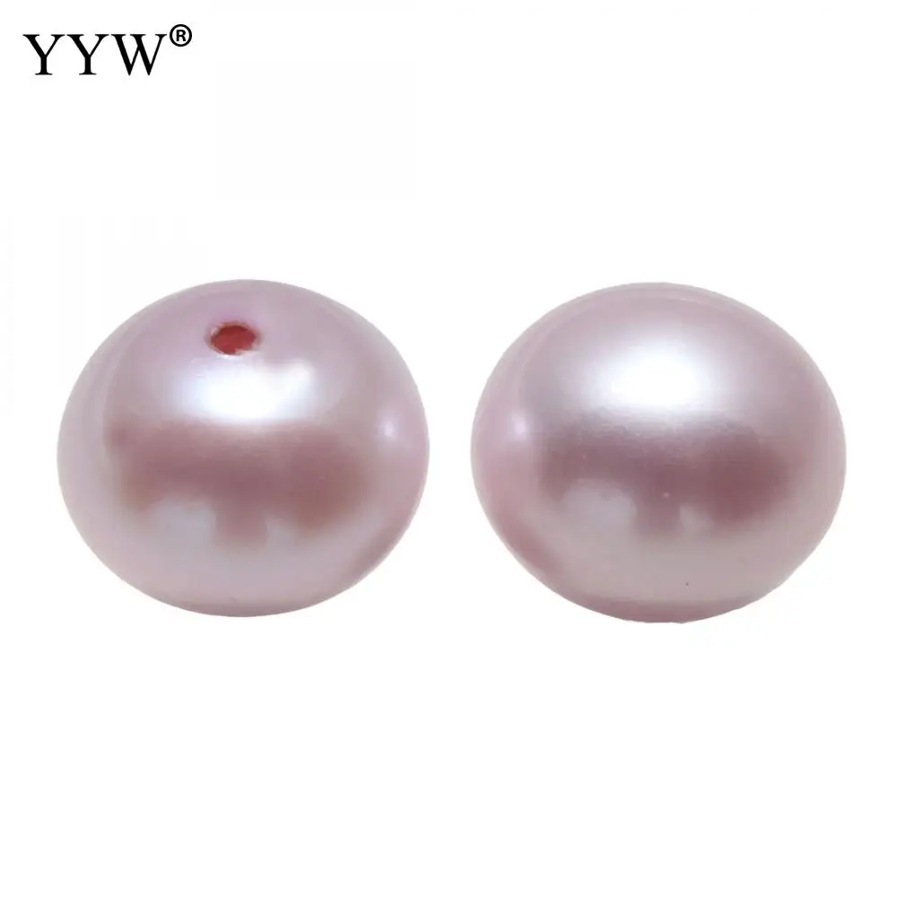 

Natural Freshwater Pearl Earring Stud Component Flat Round half-drilled pink Pearl Beads DIY for Earrings Sold By Pair