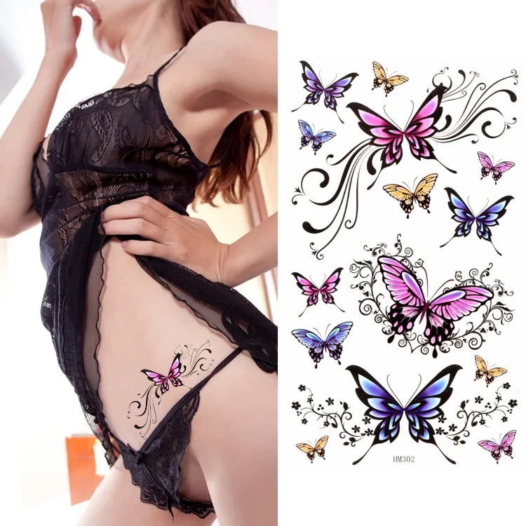 Women Sex Products Fake Temporary Tattoo Stickers Waterproof Body Fashion Butterfly Designs