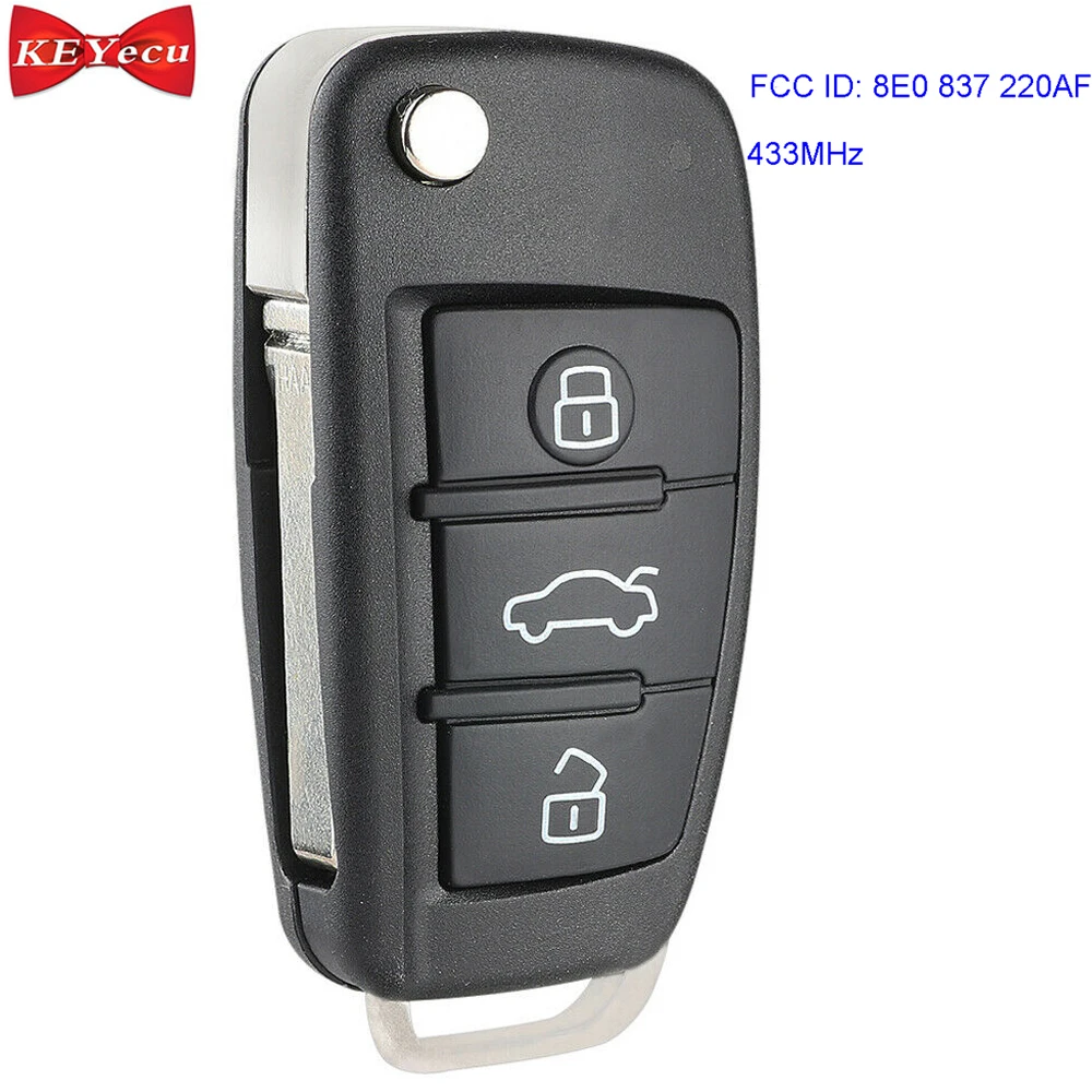 

KEYECU for Audi Q7 Replacement Flip Remote Control Car Key Fob 433MHz 8E Chip FCC ID 8E0 837 220AF