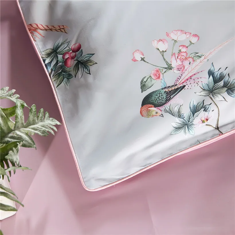 Chinoiseroy шикарный цветочный пододеяльник с цветущей птицей, 4 шт., набор постельного белья из мягкого египетского хлопка, набор простыней