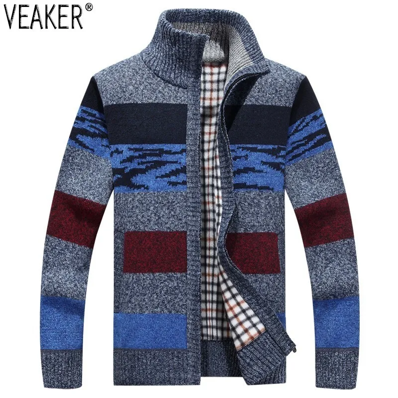 

2018 Autumn New Men's Thick Sweatercoat Sweaters Male Winter Knitted Wool Jackets Outerwear Slim Fit Patchwork Sweater M-3XL