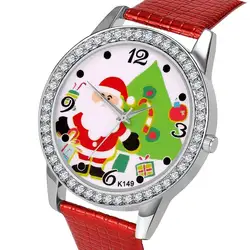 Топ бренд наручные часы женские мягкие PU кожаные часы ремешок Рождественский Декор Круглый циферблат повседневные Модные женские