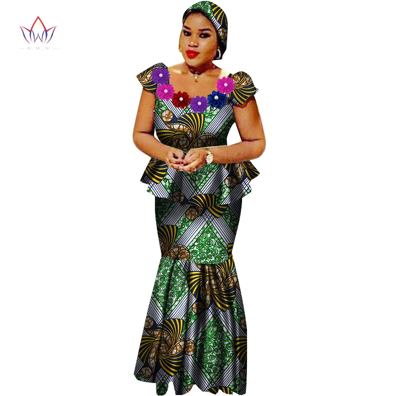 African Bazin Riche Dresses for Women Set Clothes Skirt Top Sets for Women High Waist Skirt Long African Skirt Plus Size WY2564