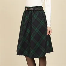 Winter New Women Retro Plaid Woolen Skirts Knee-Length Women Winter Skirts A-line Femal Skirts For Women TT182
