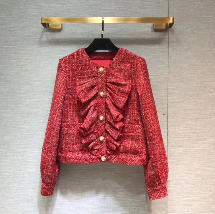 

Women's Brand new high quality tweed coat 2019 spring autumn elegant ruffles jackets coat WOMEN A438