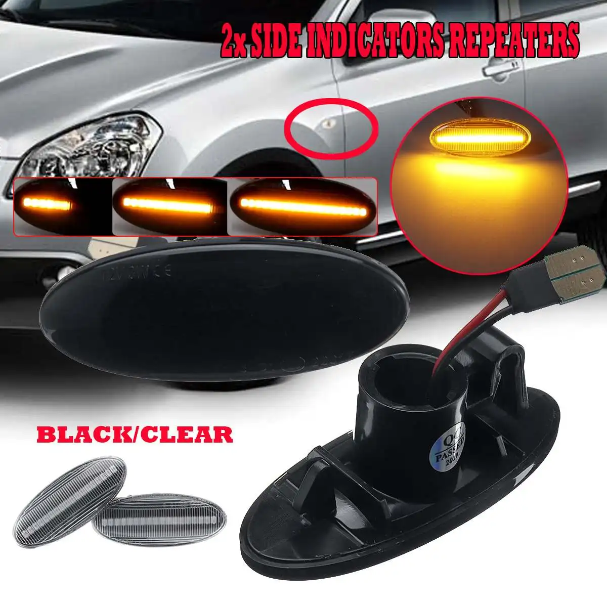 

2pcs Flowing Indicator Repeater Dynamic LED Side Marker Light 12v Turn Signal Lamp For Nissan Qashqai Dualis Juke Micra March