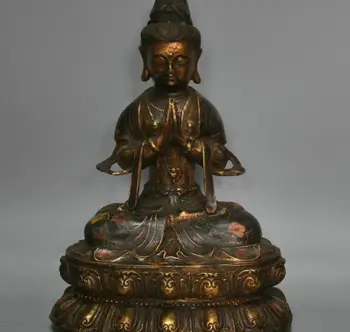 

13" China Tibet Cloisonne Bronze Kwan-yin Guanyin Buddha Statue