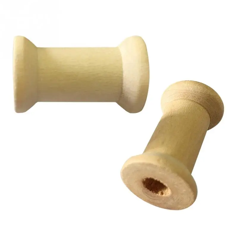 

30PCs Empty Wooden Bobbin Spools For Thread Wire Natural Color Needlework Sewing Accessories 27mmx16mm