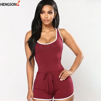 

Women's Slim Low-Cut Sleeveless O-Neck Strapless Lace-Up Playsuit Summer Women Bodysuits Jumpsuit Romper Bodycon Playsuit