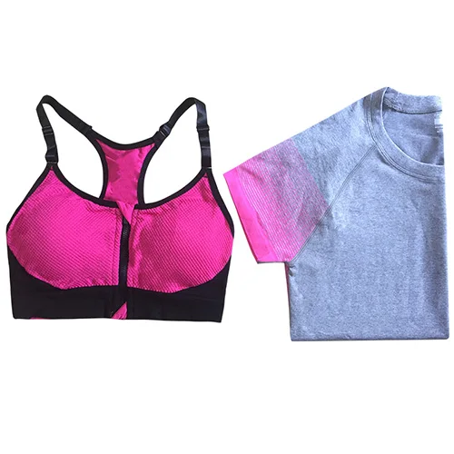 YD 2 шт., комплекты для йоги для женщин, спортивный костюм для бега, Спортивная футболка с градиентом, комплект с бюстгальтером, спортивный топ, быстросохнущая одежда для фитнеса, S-L - Цвет: pink