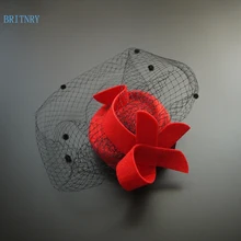 BRITNRY Дешевые Свадебные шляпы ручной работы, красные, черные, чародейные, вечерние, элегантные, для птиц, вуаль, женские свадебные аксессуары