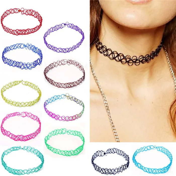 13 colors Hot Selling Vintage Stretch Tattoo Choker Necklace Gothic Punk Grunge Henna Elastic with Choker Necklaces (31)
