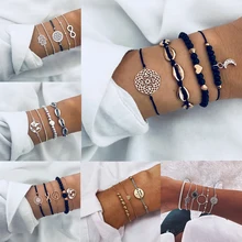 Yaz sıcak Bohemian ay yıldırım yaprak kabuk bilezik setleri Femme çoklu ayarlanabilir Charm bilezik kadınlar moda plaj takı