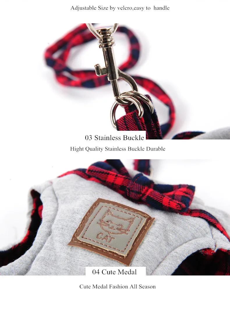 Fancy Cat Walking Harness Jackets and Leash Knitted Fabric Soft Cute Kitten Collars Stroller Bow Tie Fashion XS-M (3)