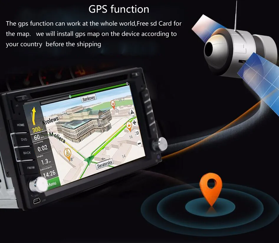 Top 6.2 Inch GPS Headunit Dual 2DIN In Car Dashboard DVD CD MP3 Player Bluetooth Built-in GPS Navigation Car Radio Player iPod Radio 2