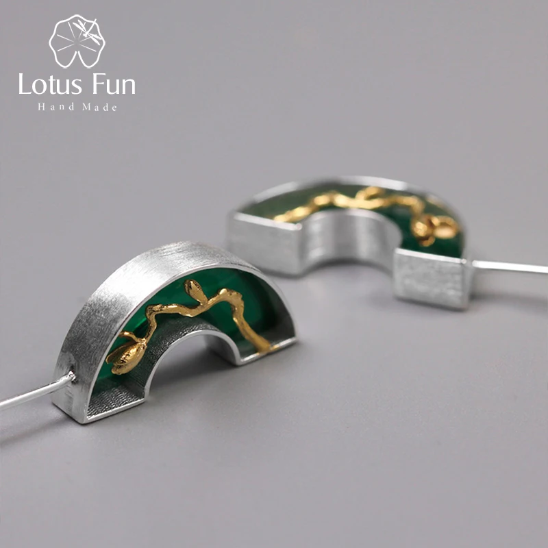 Lotus Fun реальные 925 серебро ручной работы Ювелирные украшения классический Восточный элемент Arch Bridge Дизайн Длинные Висячие серьги для Для женщин