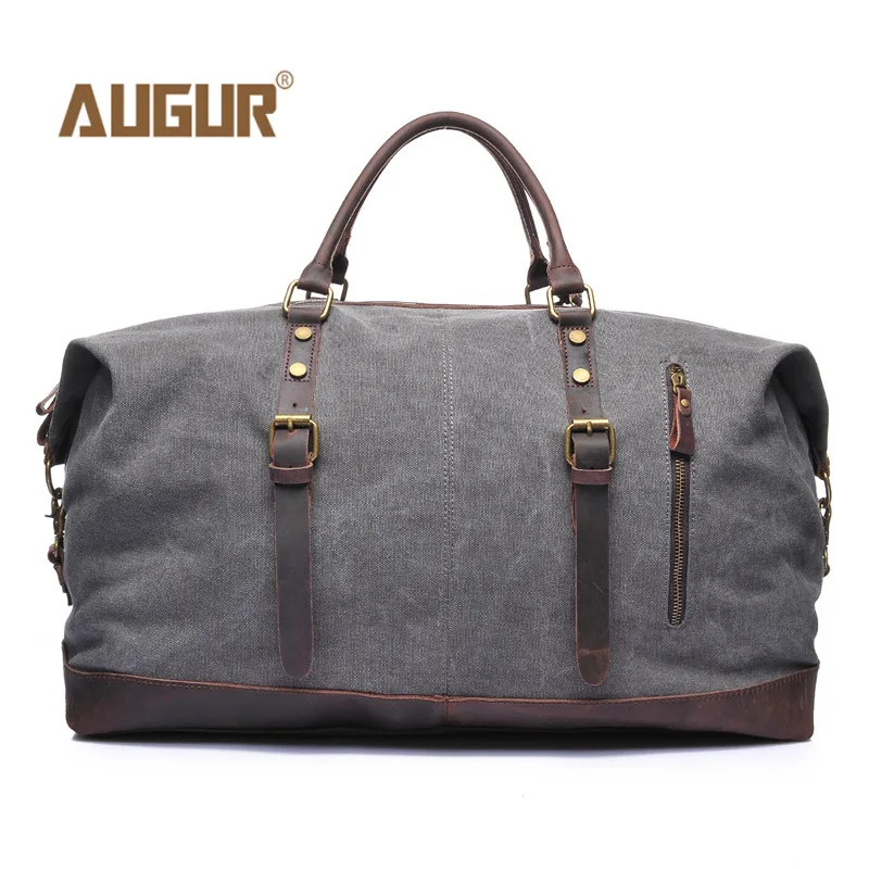 

Vintage Military Canvas Leather Men Travel Bags Carry on Luggage Bags Men Duffel Bags Travel Tote Large Weekend Bag Overnight