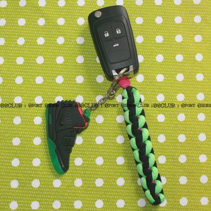 Nike Air Yeezy 2 Black Solar Red Keychains With Mobile Phone Straps Rastaclat Sports Braided Shoelace Bracelet For Auto Car Key|Llaveros| -