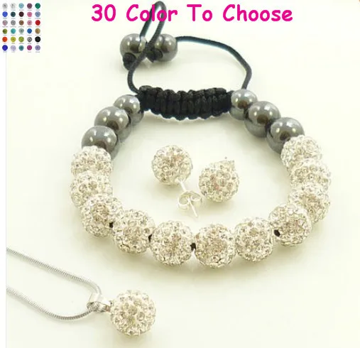 

women men bead+Gift+Free Shipping.10mm White Mix Colours Options Crystal crystal Set Bracelet Earring Necklace jewelry.