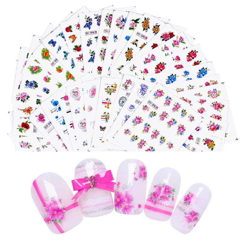 

55/50/48/30/24pcs Nail Sticker Summer Colorful Designs Water Transfer Decals Sets Flower/Feather Nail Art Decor Beauty Tips