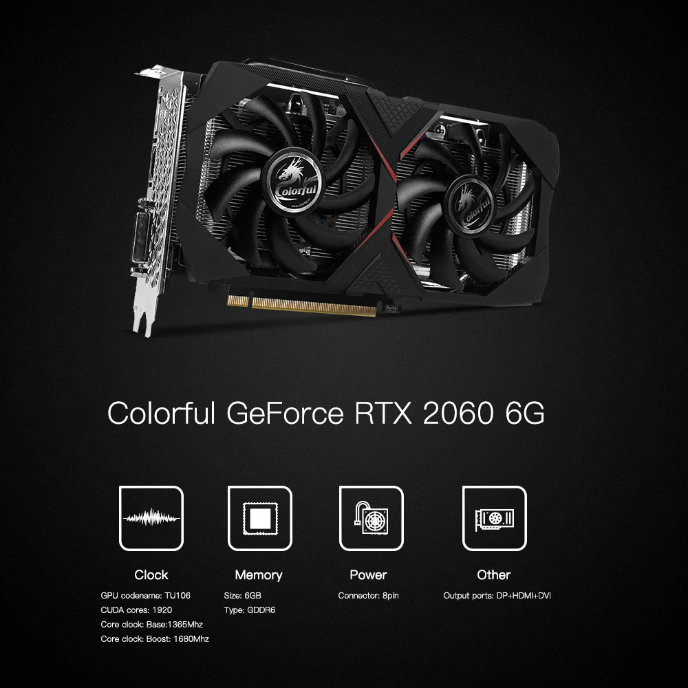 Красочная графическая карта iGame GeForce RTX 2060 GDDR6 6G Nvidia игровая видеокарта 1365-1680 МГц PCI-E 3,0 placa de видео для игр