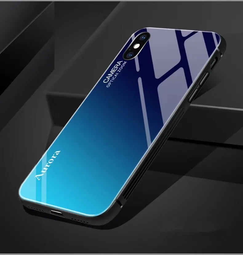Для iphone X XS MAX XRCase Honor Play Dis Цвет закаленное стекло 9h Аврора градиент противоударный