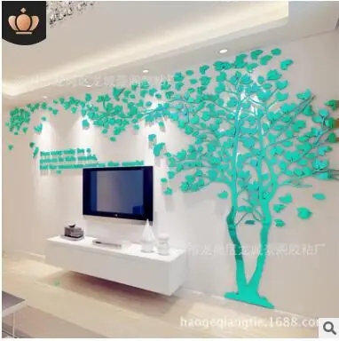 Съемный 3d кубический акриловый стикер стены гостиной диван ТВ фон стены интерьера комнаты украшения большое дерево - Цвет: turquoise