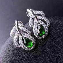 Естественный диопсид серьги гвоздики 925 серебро натуральный зеленый драгоценный камень серьги для женщин личности модные кожаные Сережки для вечерние