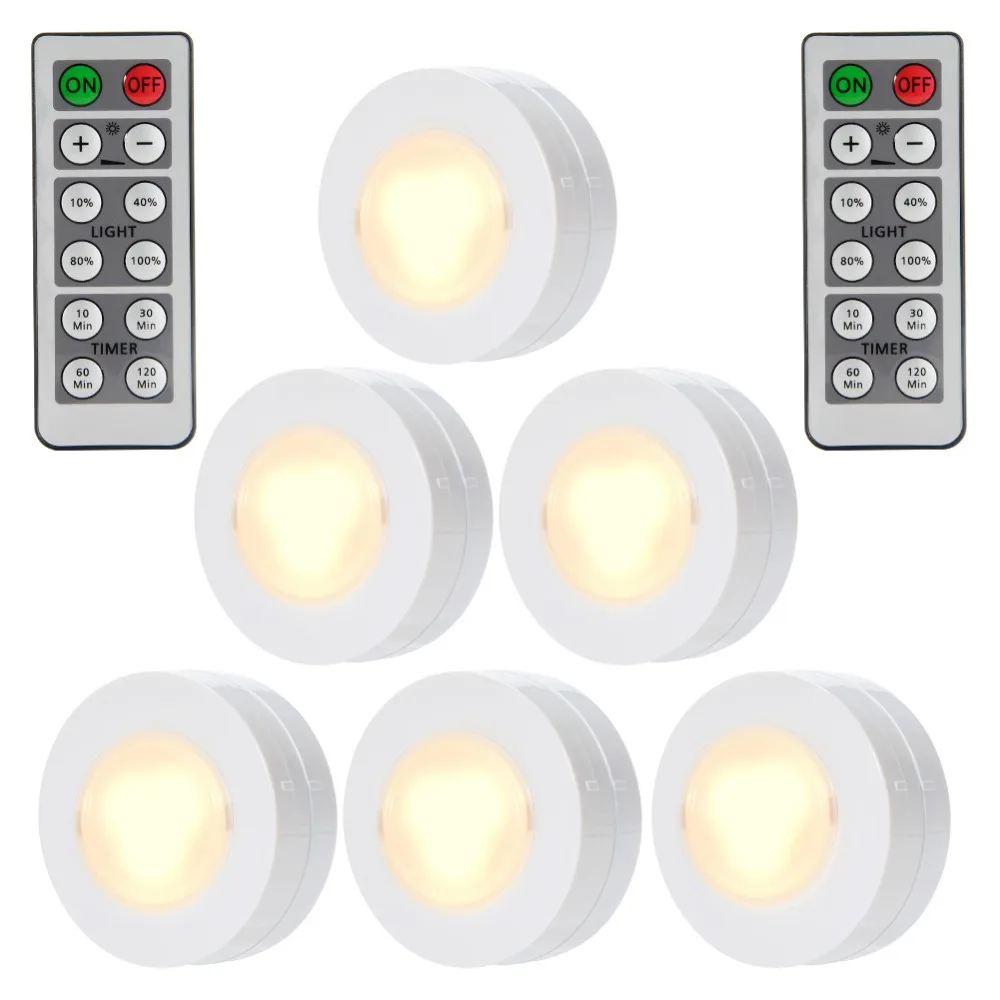 6 Packed LED Puck night Lights Remote Controlled Closet Lights Super Bright Under Cabinet Lighting Round Shape Battery Powered1