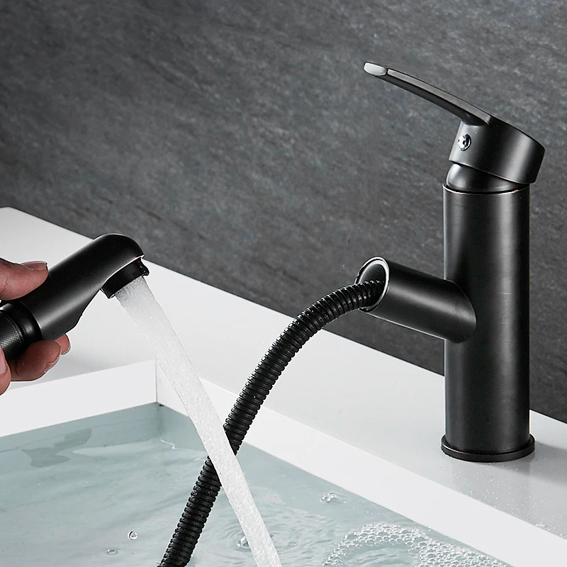  Basin Faucets Bathroom Sink Tap Single Handle Sink Faucet Pull Out Rotating Hot and Cold Water Brass Wash Basin Mixer Tap 
