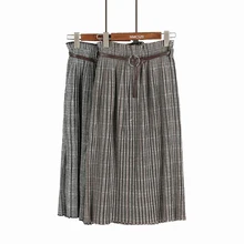 Новая мода весна зима шерстяная юбка женская клетчатая с поясом винтажная до середины икры длинная юбка для девушек