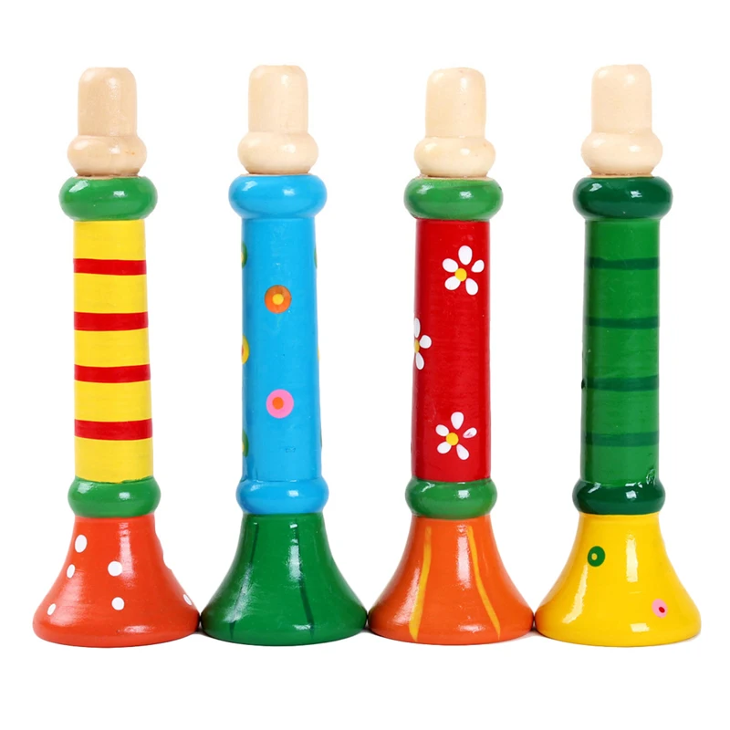 High Quality Multi Color Baby kids Wooden Horn Hooter Trumpet