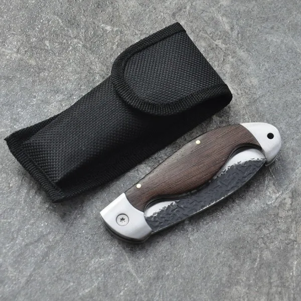 

Brand Tactical Folding Knife Steel Blade Wood Handle Titanium Pocket Survival Knives Huntting Fishing EDC Tool & Nylon Sheath