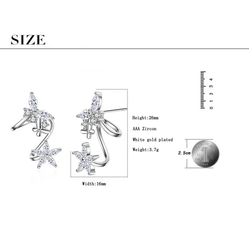 JYouHF дизайн милые бабочки женские серьги простые белые/розовое золото Цветные клипсы, серьги с цветами AAA циркон серьги-манжеты