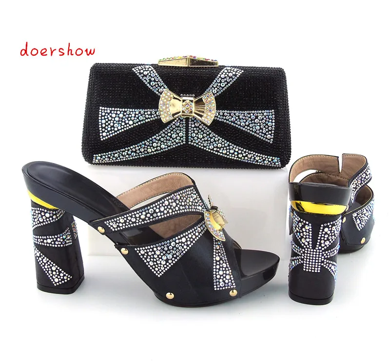 

doershow Shoe and Bag Set with Rhinestone African Women Matching Italian Shoe and Bag Set for Wedding Italian Shoe! bb1-24