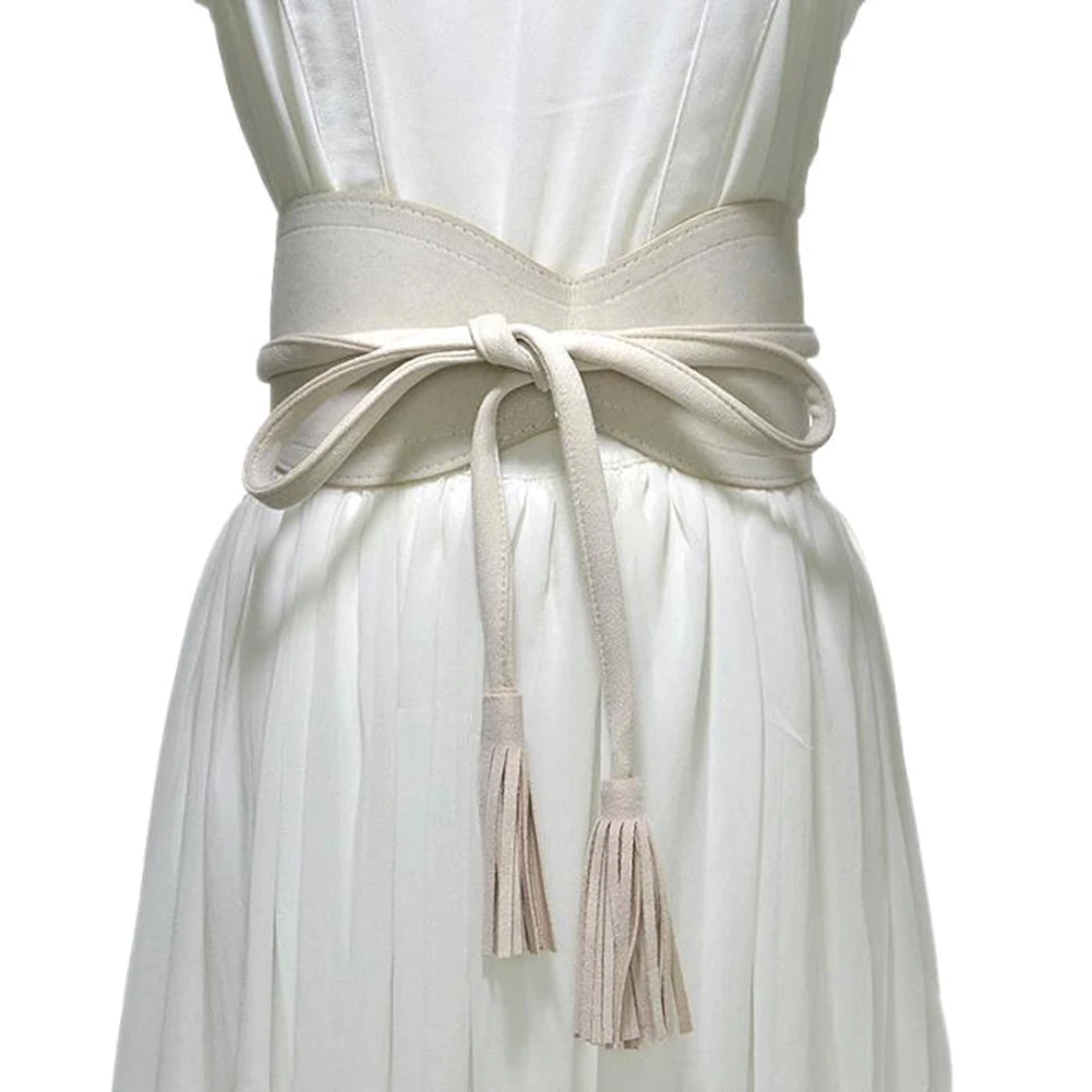 Для женщин Сплошной Цвет бандаж из искусственной кожи с кисточками пояс-кушак ремешок для свадебного платья
