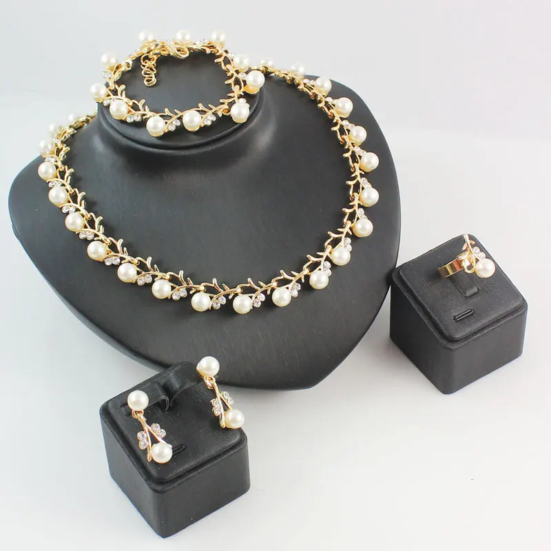 

Fashion Classic Imitation Pearl Gold/Silver Plated Crystal Top Elegant Party Gift Costume Pearl Necklace Party Jewelry Sets